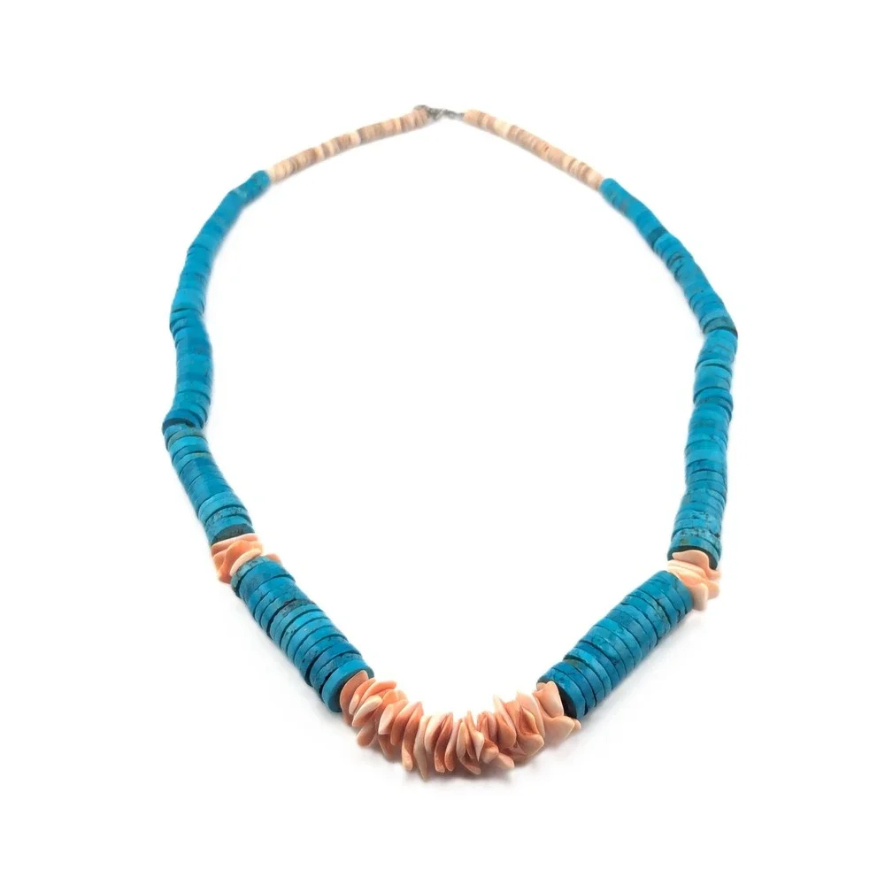 Native American Necklace‎ Flat Disc Graduated Turquoise Heishi Beaded Jewelry **